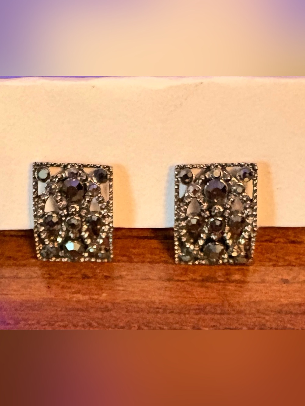 Monet Hematite-Tone Pave Square Clip Earrings